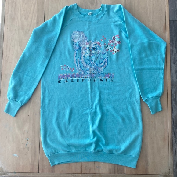 Vintage Cat Lover’s 80s Longline Sweatshirt Dress Grannycore Size L estimated - Picture 2 of 6